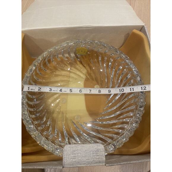 Val St. Lambert Vintage 12” Crystal Bowl Swirl Signed & Sticker W/Orig Box - Picture 11 of 11